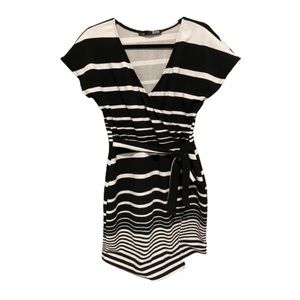 Faux Wrap Striped Dress